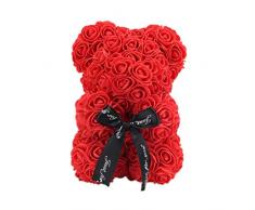 LIOOBO Rose Ourson Ours Artificielle Toujours Cadeau Anniversaire Anniversaire Cadeau Saint Valentin - （25cm） (Rouge)