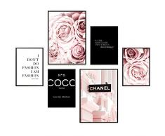 Heimlich® Tableau Décoration Murale - Set de Poster Premium pour la Maison, Bureau, Salon, Chambre, Cuisine - 2 x (30x42cm) et 4 x (21x30cm) | sans Cadres »Coco Noir «