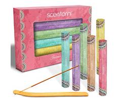 SCENTORINI Bâtonnets dEncens, Divers Parfums, Lavande, Vanille, Opium, Forêt Tropicale, Musc Ambre, Cocoteraie, avec Support de Bâtons dEncens
