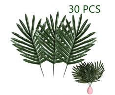 FEPITO 30 PCS Faux Feuilles Palmier Tropical Artificielle Plante Tropicale Feuilles avec Tiges pour Luau Partie Décoration Hawaiian Safari Partie Jungle Plage Thème BBQ Parti Décorations Fournitures