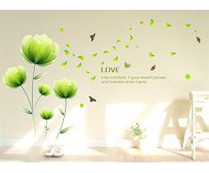 Ufengke® Belles Fleurs Vertes Stickers Muraux,Salon Salle De Séjour Chambre À Coucher Décalcomanies Murales Autocollants Amovibles