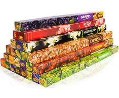 Mélange dencens Premium: 25 parfums différents allant des bâtonnets dencens indiens originaux aux fruets et classiques. Abricot, Cannabis, Jasmin, Café, Cerise, Lavande, Amande, Musc, Nag Champa, Clous de girofle, Opium,