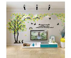 Asvert Sticker Autocollants Muraux Amovibles 3D en Acrylique Arbre avec des Oiseaux et Citations (feuilles vertes et jaunes)