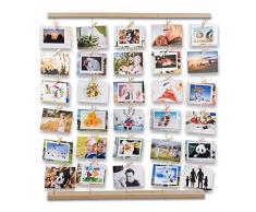 Uping Cadre Photo Pêle-Mêle Cadre Photo Mural avec Corde et Porte Photo Pinces, Décoration Maison Mariage Anniversaire et Cadeau (Couleur de Bois Naturel)