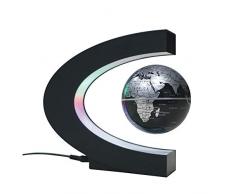 Ritioner Globe Terrestre, Gadget Insolite, Créatif Globe Terrestre Lumineux Flottant Magnétique, 3 en Forme de C de Carte du Monde en Rotation de Maglev, Colorées à LED, pour la Décoration de Bureau