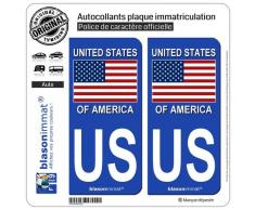 blasonimmat 2 Autocollants Plaque immatriculation Auto US États-Unis - Drapeau