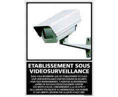 Etablissement sous Vidéo Surveillance - Adhésif Autocollant Sticker - Dimensions 150 x 210 mm - Garantie 10 ans - Panneau vidéo surveillance