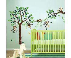 decalmile Stickers Muraux Singe sur Arbre Autocollant Mural Animaux de la Jungle Décoration Murale Chambre Enfants Bébé Pépinière