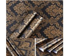 Or Noir Damas étagère Liner Décollez et Appliquez Commode tiroir Autocollant adhésif Contact papier peint papier pour comptoir de cuisine Armoires Table murale Porte Desk 60 cm par 300 cm