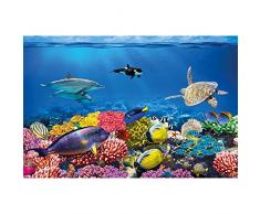 GREAT ART Papier Peint Chambre denfant – Aquarium – décoration Murale Monde sous–Marin coloré créatures Marines Poisson de mer Dauphin récif corallien (210x140 cm)
