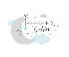 Sticker Porte Prénom Personnalisable Bleu Le Petit Monde de. - Dimensions 30x18cm - Adhesif Permanent Brillant