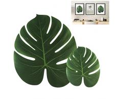 Yakamoz 24PCS Feuilles Artificielles de Palmier Souple Feuille Simulation Tropical Plantes Feuilles Vertes Artificielles avec Deux Tailles de Feuilles Combinées pour Luau/Hawaiian/Jungle/Beach