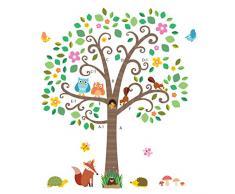 DECOWALL DA-1502N Grand Arbre Fantaisie et Animaux Autocollants Muraux Mural Stickers Chambre Enfants Bébé Garderie Salon
