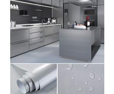 SOLDGOOD 5.5×0,61M Gris Papier Peint Autocollant Rouleau Adhésif Sticker Mural Etanche pour Armoire Cuisine Meuble Electroménager Carreaux Mur Verre en PVC (5.5M, Gris)