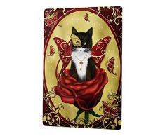 LEotiE SINCE 2004 Plaque en Métal Métallique Poster Mural tin Sign 40x30 cm Enseigne Affiche Gothic Papillon Chat clé
