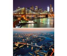 GREAT ART Lot De 2 Affiches XXL – Motifs Urbains – Chacune New York City Brooklyn Bridge Et Londres Photo Mural Decoration Poster Mural Villes en Amérique Et en Angleterre (140 X 100cm)