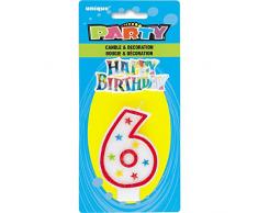 Unique Party - 37316 - Bougie à Paillettes dAnniversaire Numéro 6 et Décoration pour Gâteau - Happy Birthday