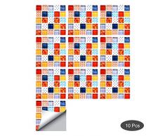 decalmile 10 Pièces Stickers Carrelage 15x15cm Mosaïque colorée Carrelage Adhésif Mural Cuisine Salle de Bain Carreaux de Ciment Mural Décoration