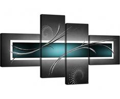 Wallfillers, peinture abstraite moderne sur toile en quatre parties 4228, sarcelle/blanc/gris 160 cm