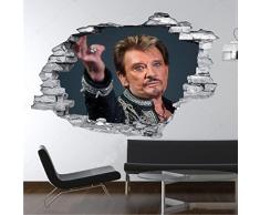 TATOUTEX Sticker Trompe loeil 3D Mur déchiré Johnny Hallyday au Revoir - Normal, L 75cm x H 50cm