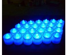 MuLucky 24pcs Bougies LED Chauffe-Plat Batterie fonctionnant lumière Flameless Photophore Bougies chauffe-plat de lumière LED pour mariage, anniversaire, Noël Fête Décoration (Bleu)