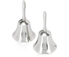 com-four® Cloche de Table en métal 2X - Cloche à Main comme décoration de Noël - Cloche de réception de différents modèles [la sélection varie] (02 pièces - 10.7cm - métal)