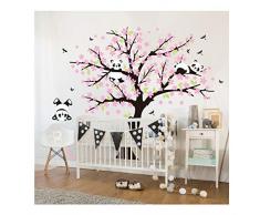 Sayala 3 Pandas Mignons Prune Rouge Fleur Stickers Muraux/Autocollant Arbre mural pour Décorer Chambres denfants, Garderie, Chambre Bebe (Rose)