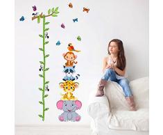 ufengke® Animaux de Bande Dessinée Mignon Raton Laveur Singe Éléphant Léopard et D'Arbres Vignes Toise Stickers Muraux, La Chambre des Enfants Pépinière Autocollants Amovibles