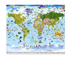 murando – Papier peint intissé Carte du monde pour enfants 350x256 cm – Trompe l oeil - Tableaux muraux – Déco – XXL - Carte du monde e-A-0102-a-a