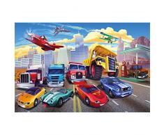 GREAT ART Papier Peint Chambre denfant – Courses Automobiles – Décoration Murale Avion Voitures Pompiers Voitures de Sport Voiture de Sport Décapotable Bande (210x140 cm)