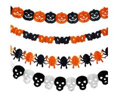 LAEMILIA Kit de 4 Papier Halloween Décoration Mural Garland Créatives Citrouille Araignée Chauve-Souris Crâne Mascarade Bar KTV Toile Suspendre au Plafond (A)