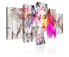 murando – Impression sur toile 100x50 cm - TOP -5 pieces - Image sur toile - Images - Photo - Tableau - motif moderne - Décoration - tendu sur chassis – oiseau papillon femme visage bois h-C-0036-b-m
