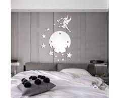 LIOOBO 3D Miroir Acrylique Sticker Mural Ange fée étoiles Forme Amovible pour fenêtre Murale Stickers muraux Maison TV Fond décoration (Argent)