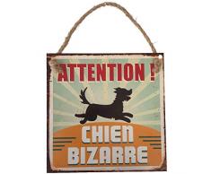 Plaque Décorative en Métal 20x20 cm – Attention Chien Bizarre