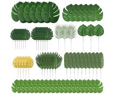 HUAESIN 70pcs Feuilles Tropicales Palmier Artificielles Tropical Luau Party Décoration Fournitures, Feuilles De Palmier Artificielle avec Tige pour Articles Fête Hawaïenne Luau Jungle à Thème Plage