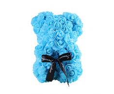 LIOOBO Rose Ourson Ours Artificielle Toujours Cadeau Anniversaire Anniversaire Cadeau Saint Valentin - （25cm） (Bleu Ciel)