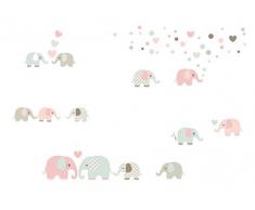 lovely label Stickers muraux chambres pour enfants lot de 60 - Autocollants pour chambre de bébé avec éléphants - Décoration murale pour garçon et fille taupe & pastels & beige