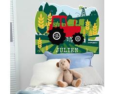 Sticker Tête de Lit pour Chambre denfant - Tracteurs - Personnalisable avec Le Prénom De Votre Enfant - Dimensions 64 cm x 80 cm - Protection Anti-UV