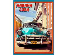 Cuba cubain Havane Île Habana Caraïbes Taxi Voiture de vieux classique voitures de voyage Art publicitaire et Collection Décoration murale Poster imprimé. Dimensions : 25,4 x 34,3 cm