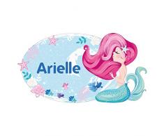 Sticker de Porte Personnalisable avec Le Prénom De Votre Enfant - Sirène - Dimensions 24.8x13.4 cm - Adhésif