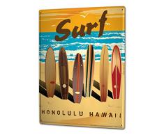 LEotiE SINCE 2004 Plaque en Métal Métallique Poster Mural tin Sign 40x30 cm Sport Surf Planches de Surf Plage de Hawaii
