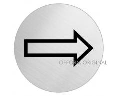 OFFORM Plaque de porte en acier inox brossé, pictogramme "Direction / flèche", Ø 75 mm No.8487