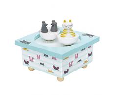 TROUSSELIER - Chat & Souris - Boîte à Musique Dancing - Idéal Cadeau de Naissance - 2 Figurines Amovibles - Fonctionnement Simple - Musique Love Story - Colori Bleu