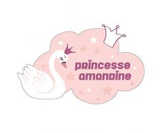 Sticker De Porte Personnalisable avec Le Prénom de Votre Enfant - Princesse - Dimensions 16.7 x 10.5 cm - Adhésif