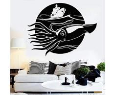 QQCYWZK Calmar géant Vinyle Stickers muraux Pirate Bateau de pêche en mer Style Marin Stickers muraux Chambre décoration Art Mural Animal L 55x42cm