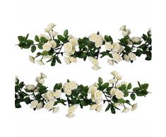 UArtlines Lot de 2 (2,1 m Chaque Mèche) Fleur Artificielle à Suspendre Fleur Rose Guirlande de Lierre Artificiel Guirlande de Rose en Soie Maison Fête de Mariage Jardin (69 Petites Fleurs Rose Blanc)