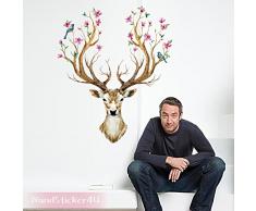Mural sticker4u ? Au printemps fleurie de cerf ? 97 x 81 cm ? Cerf cerf Fleur Oiseaux Sticker mural Stickers Décoration Chambre Design XL