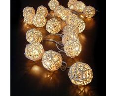 ILOVEDIY 2.2M Guirlande Lumineuses 20 Boule LED Guirlandes Batterie Rotin Pour Noël, Mariage, Patry, Decoration Maison (blanc chaud)