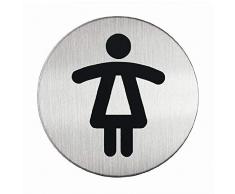 Durable 490423 Plaque dInformation Pictogramme Rond 83 mm en Acier Brossé Inoxydable WC Toilettes Femmes Lot de 5