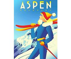 ABLERTRADE - Plaque en métal Aspen Colorado Snow Ski rétro États-Unis Voyage publicitaire en étain Poster décoratif 20 x 30 cm